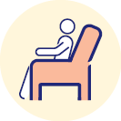 Cartoon style icon of man sitting on red couch